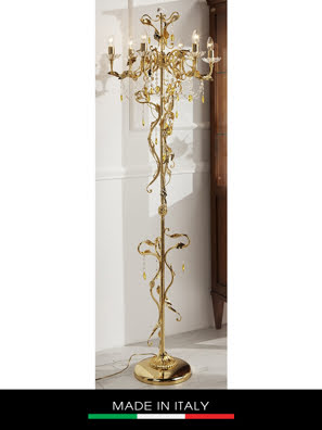 Đèn cây DEBORA Primula 6 bóng bằng đồng mạ vàng trang trí lá bằng pha lê - DC2420