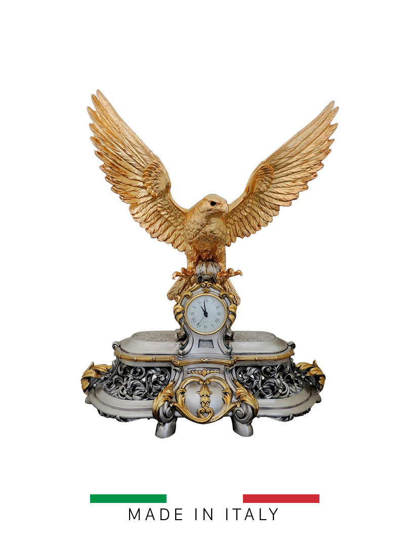 Vật trang trí hình đồng hồ tự do với cánh chim ưng bằng bột đá Goldline Italia - 16603G-MS