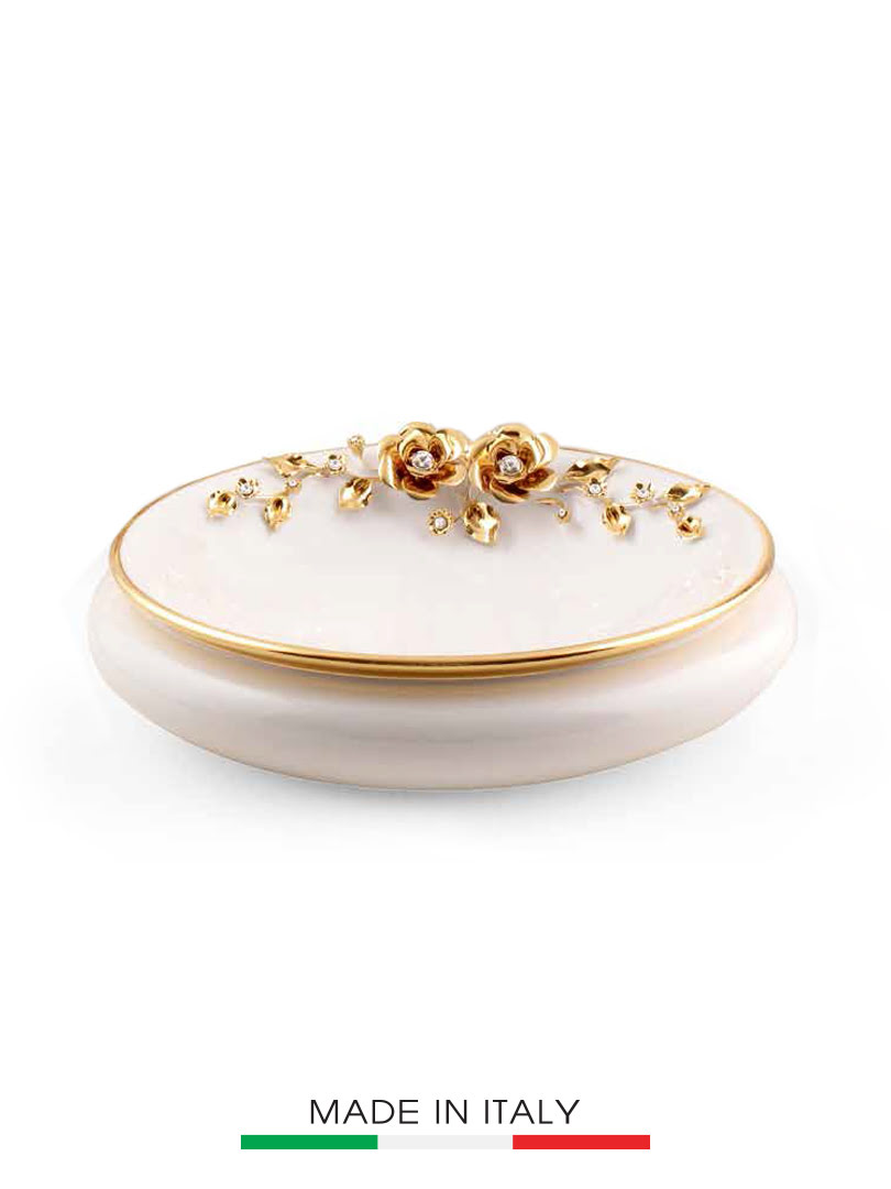 Bình centrepiece trắng có tay cầm gắn hoa mạ vàng BC - ST755.1-BO