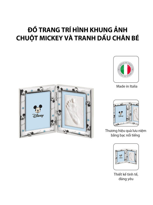 Đồ trang trí hình khung ảnh Chuột Mickey và tranh dấu chân bé mạ bạc hiệu VALENTI  - D4203LC