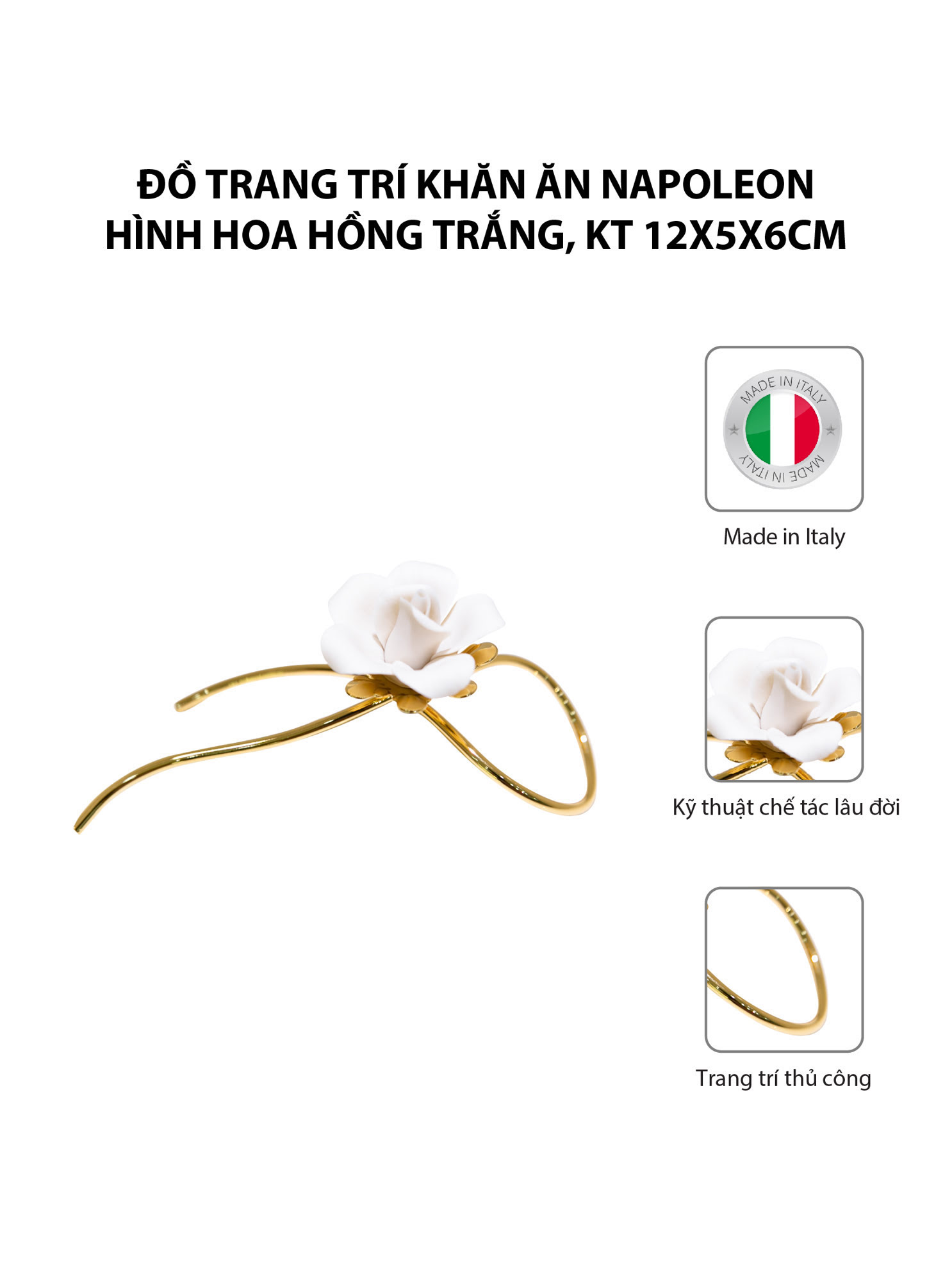 Đồ trang trí khăn ăn Napoleon hình hoa hồng trắng,kt 12x5x6cm ,code 8509/21