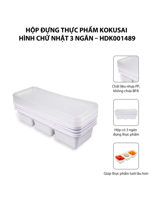 Hộp đựng thực phẩm Kokusai Hình chữ nhật 3 ngăn – HDK001489