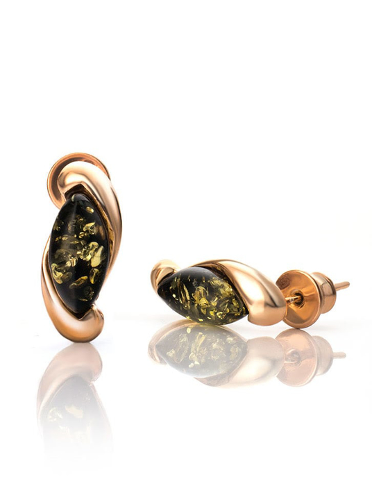 Bông tai trang sức Amber Jewelry bạc 22K đính đá hổ phách màu xanh lá (Lolanta) phủ vàng - 710109355