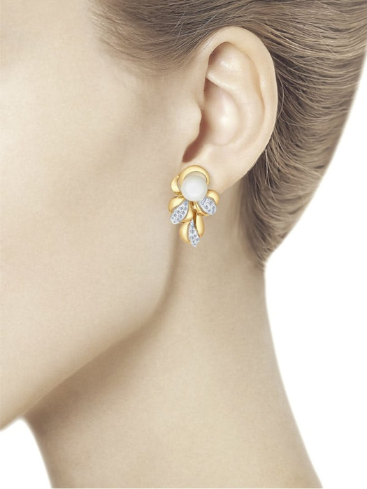 Bông tai vàng đính ngọc trai và kim cương zirconia - 792034