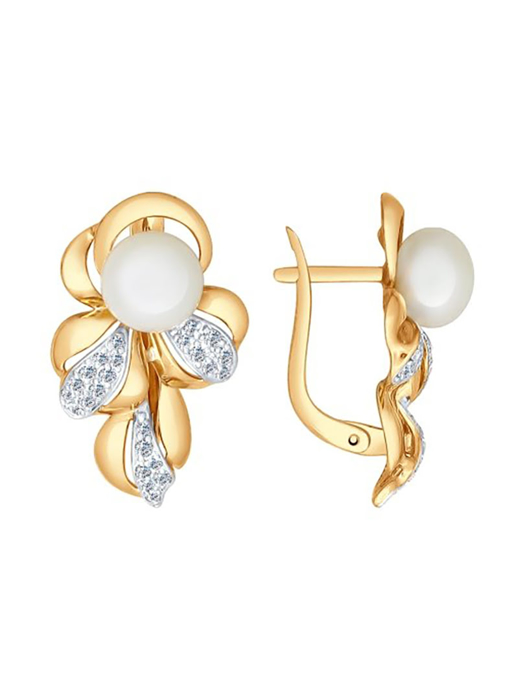 Bông tai vàng đính ngọc trai và kim cương zirconia - 792034