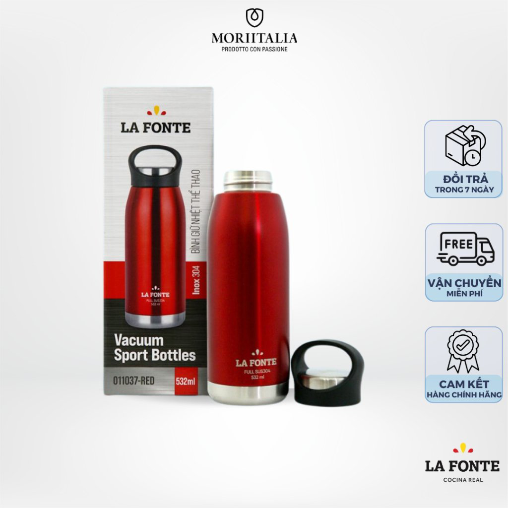 Bình giữ nhiệt thể thao LA FONTE 532ml, Thép không gỉ SUS304 - Chính hãng MORIITALIA 011037-RED