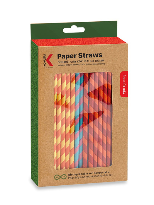 Ống hút giấy phân hủy sinh học Kokusai 8mm x 197mm (100 ống/hộp) - 180671
