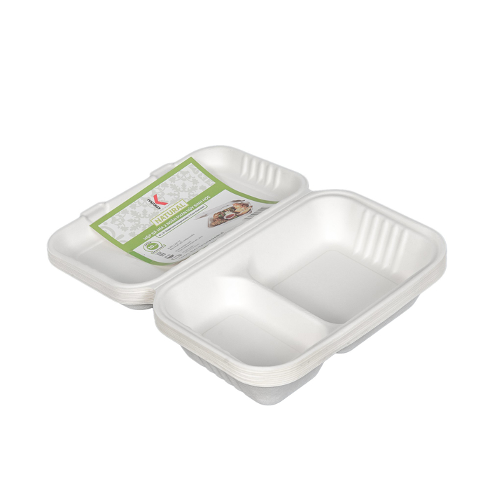 Hộp bã mía 2 ngăn phân hủy sinh học KOKUSAI 9INx6IN Lốc 10 cái - 180909