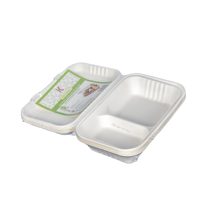 Hộp bã mía 2 ngăn phân hủy sinh học KOKUSAI 9INx6IN Lốc 10 cái - 180909