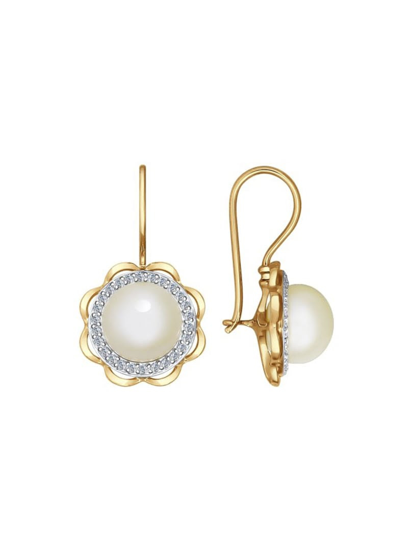 Bông tai vàng Sokolov đính ngọc trai và kim cương zirconia - 792012