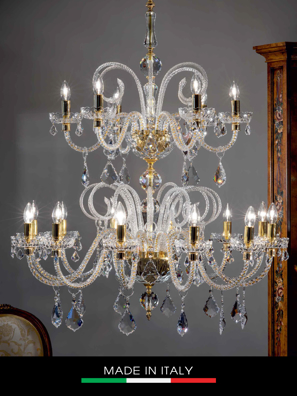 Đèn chùm Vienna mạ vàng 18 bóng gắn kim cương Swarovski DEBORA DC3066-OR