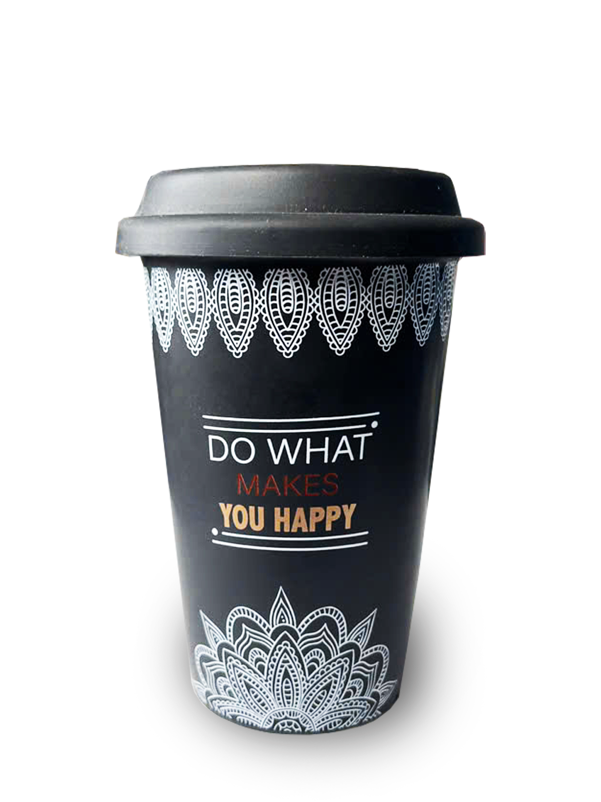 Ly Sứ La Fonte Có Tay Cầm Và Nắp Silicone Màu Đen - 006477-BLA