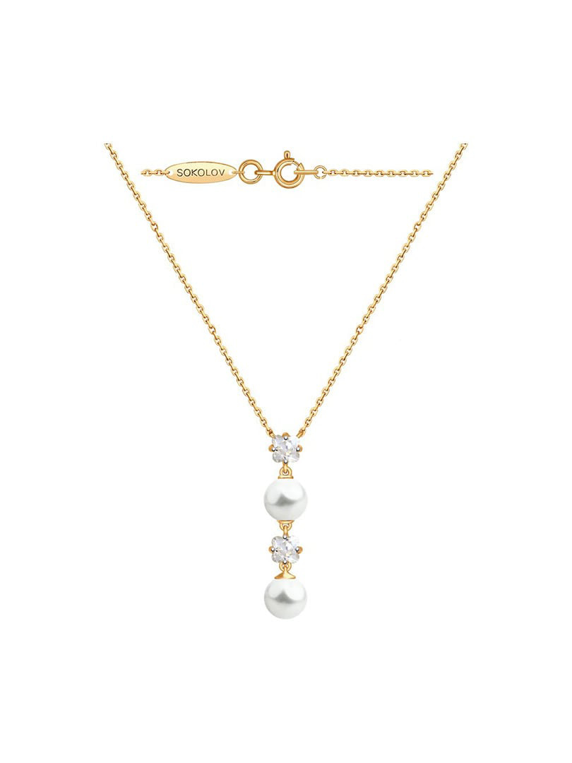 Dây chuyền vàng 585, có đính ngọc trai, cz - 797025