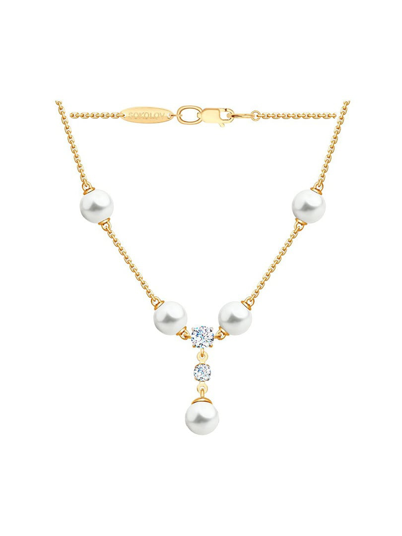 Dây chuyền vàng 585, có đính ngọc trai, cz - 797020