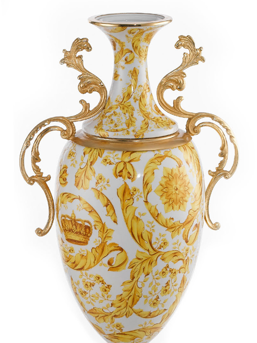 Bình hoa trang trí bằng sứ và đồng - ANFORA MANICI FOGLIE 37X23X80, kích thước37x23x80, hiệu Caroline