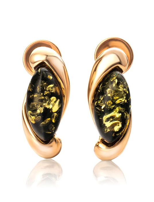 Bông tai trang sức Amber Jewelry bạc 22K đính đá hổ phách màu xanh lá (Lolanta) phủ vàng - 710109355