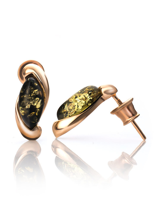 Bông tai trang sức Amber Jewelry bạc 22K đính đá hổ phách màu xanh lá (Lolanta) phủ vàng - 710109355