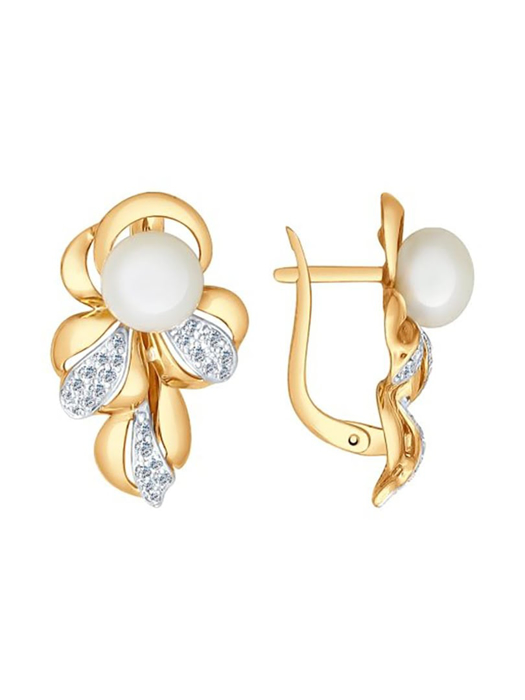 Bông tai vàng đính ngọc trai và kim cương zirconia - 792034