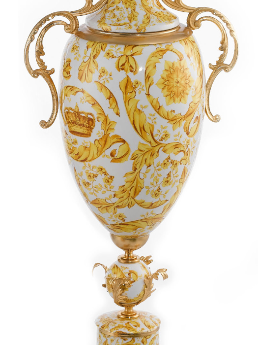 Bình hoa trang trí bằng sứ và đồng - ANFORA MANICI FOGLIE 37X23X80, kích thước 37x23x80, hiệu Caroline