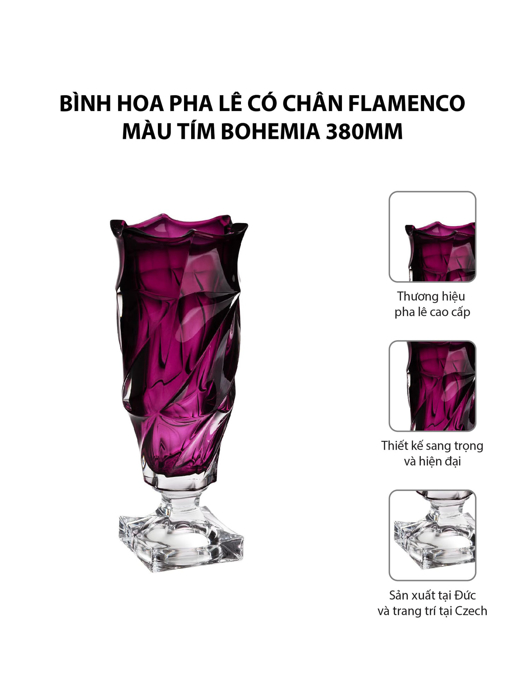 Bình hoa pha lê có chân Flamenco màu tím Bohemia 380mm - 593227