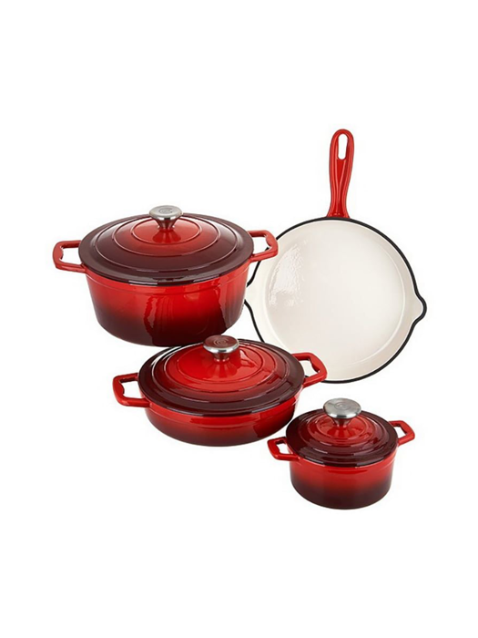 Bộ nồi - chảo gang Xanten tráng men 7 cái (3 nồi, 3 nắp, 1 chảo) màu đỏ - 067489