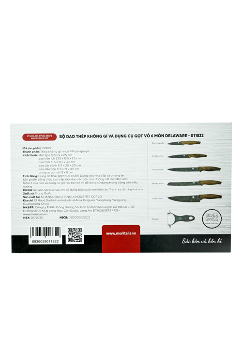 Bộ dao thép không gỉ và dụng cụ gọt vỏ 6 món Delaware - 011822