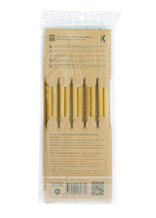 Đũa tre Nhật Bản vỉ 5 đôi Kokusai 23.5cm NDCK-04A
