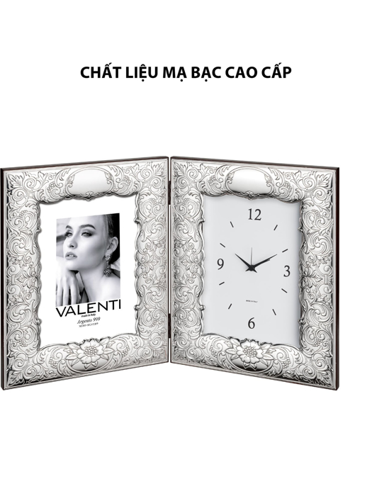 Đồ trang trí hình đồng hồ báo thức và khung ảnh Barocco mạ bạc hiệu VALENTI  - 6633ORL