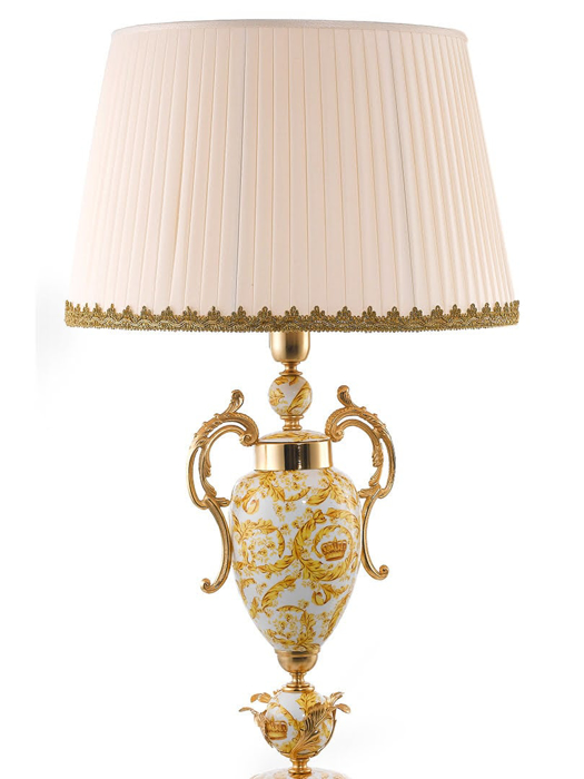 Đèn bàn bằng sứ, đồng và vải - LUME MANICI FOGLIE D.40 H 92, Kích thước D40 H92, hiệu Caroline