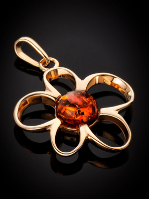 Mặt dây chuyền Amber Jewelry trang sức bạc 22K đính đá hổ phách thiên nhiên màu cognac (Daisy) phủ vàng - 710209350