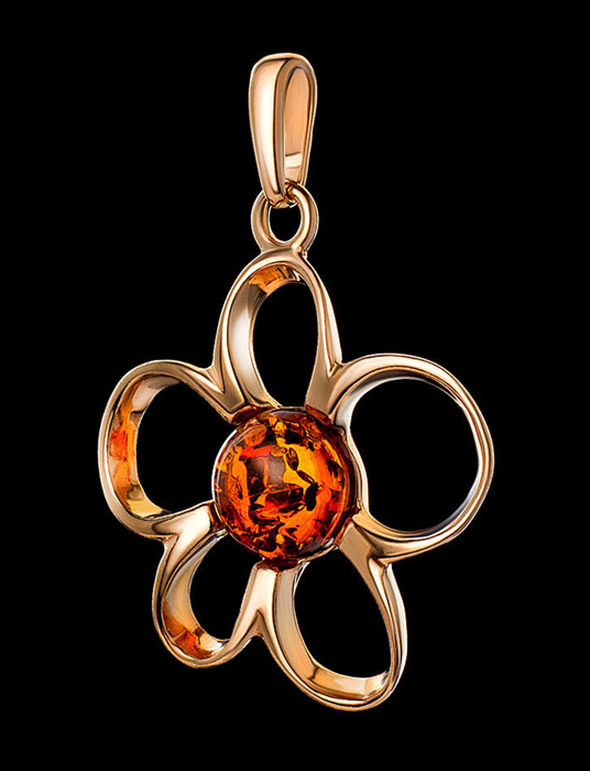 Mặt dây chuyền Amber Jewelry trang sức bạc 22K đính đá hổ phách thiên nhiên màu cognac (Daisy) phủ vàng - 710209350