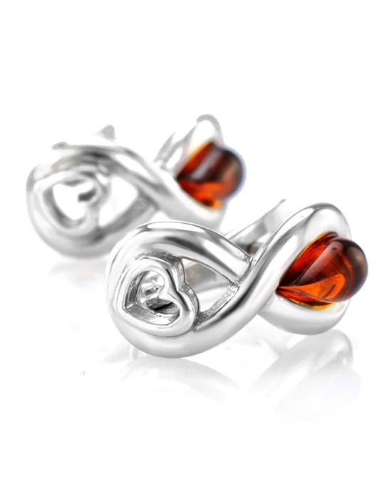 Bông tai trang sức Amber Jewelry bạc 22K đính đá hổ phách màu cognac (Amur) phủ kim loại Rhodium - 606508126