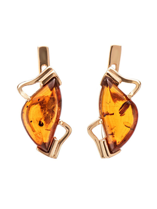 Bông tai trang sức Amber Jewelry bạc 22K đính đá hổ phách thiên nhiên (Vesta) phủ vàng - 710109356