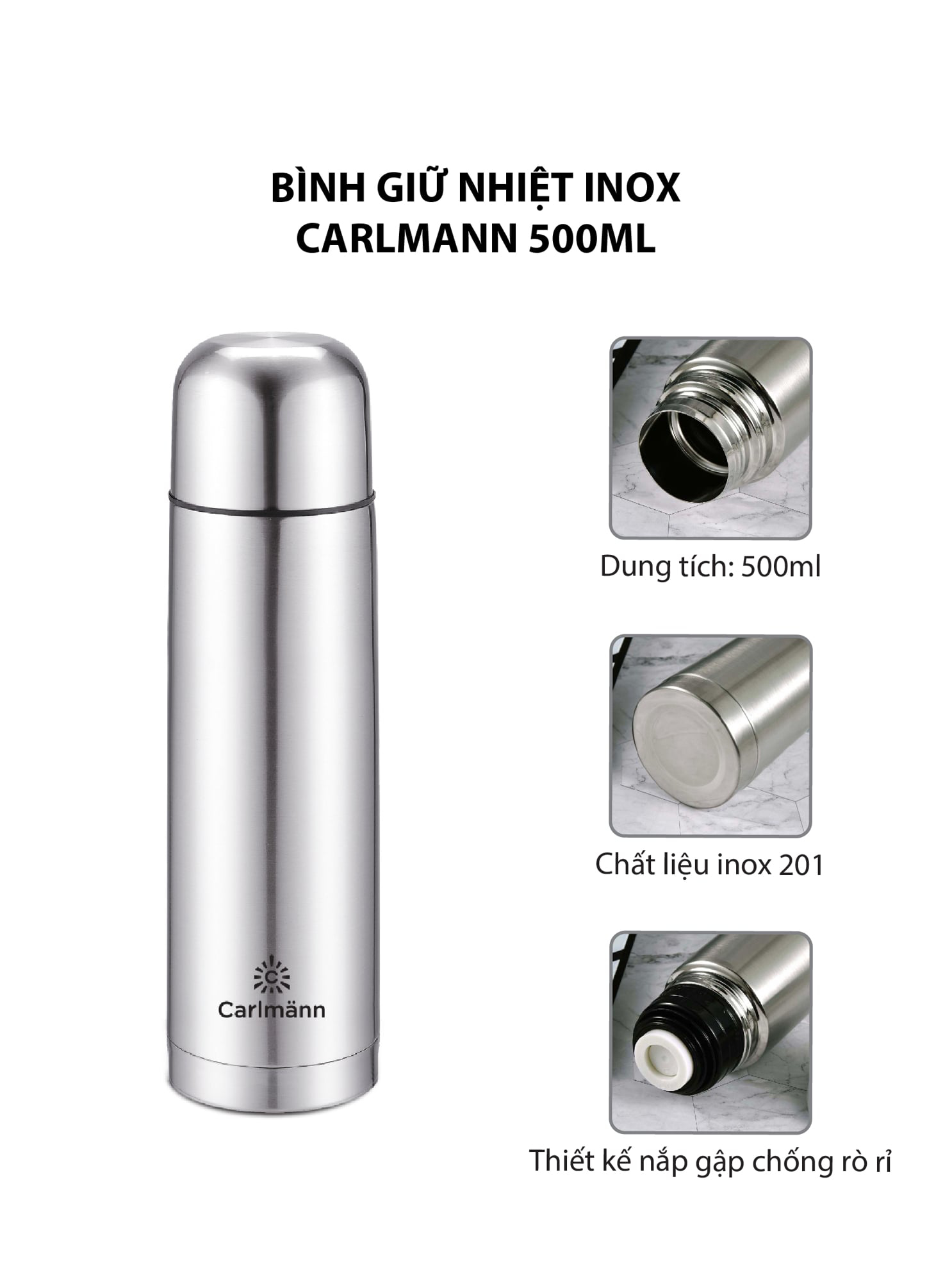 Bình Giữ Nhiệt Inox Carlmann 500ml - BES523