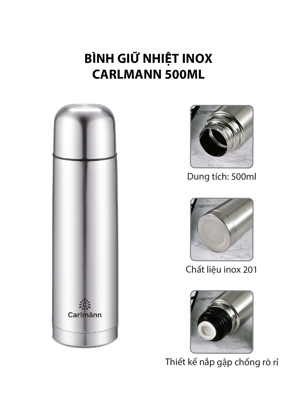 Bình Giữ Nhiệt Inox Carlmann 500ml - BES523
