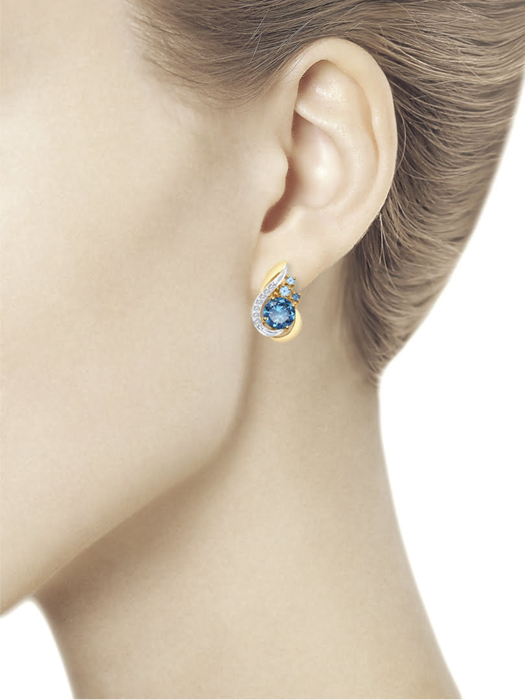 Bông tai vàng đính hoàng ngọc, hoàng ngọc London và kim cương zirconia - 725390