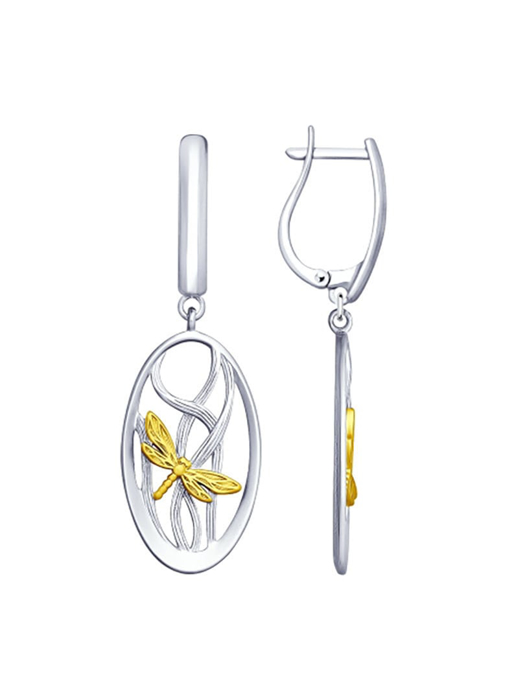 Bông tai Sokolov bạc hình chồn chuồn mạ vàng - 94022787