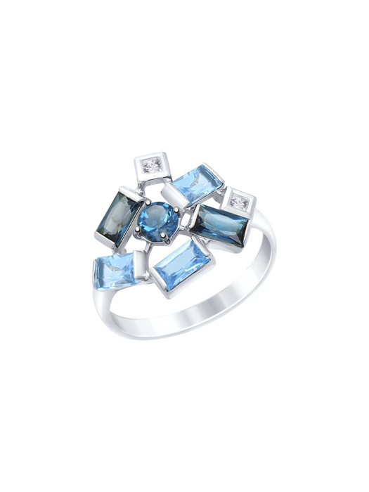 Nhẫn vàng trắng đính xanh lam, ngọc xanh da trời và đá Swarovski 715099