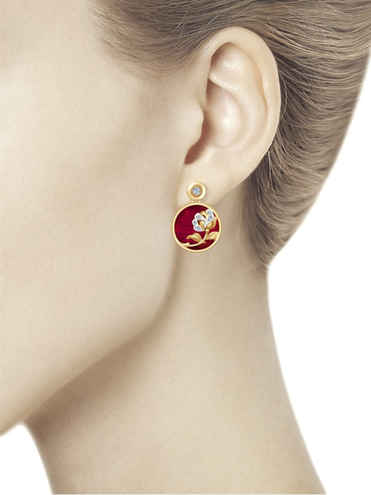 Bông tai vàng Sokolov đính kim cương và đá đỏ - 1021193No1865