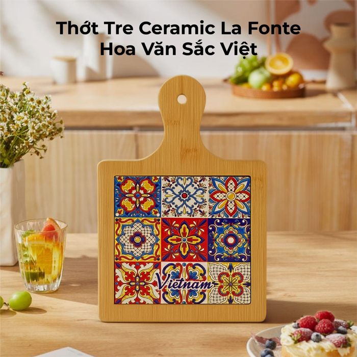 Thớt Tre Ceramic La Fonte Hoa Văn Sắc Việt 18.5cm x 28.5cm - THOT00000369