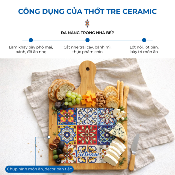 Thớt Tre Ceramic La Fonte Hoa Văn Sắc Việt 18.5cm x 28.5cm - THOT00000369