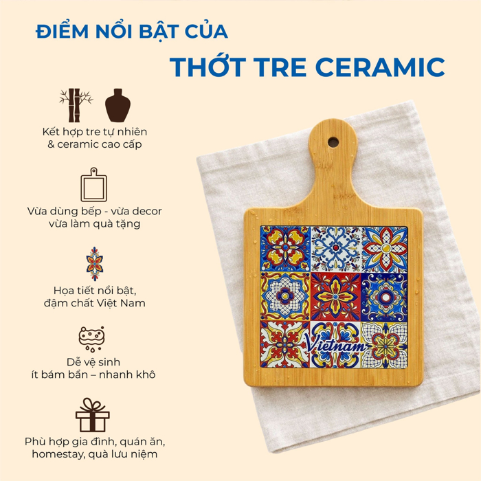 Thớt Tre Ceramic La Fonte Hoa Văn Sắc Việt 18.5cm x 28.5cm - THOT00000369