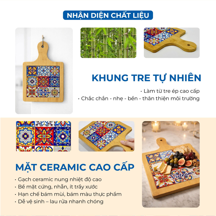Thớt Tre Ceramic La Fonte Hoa Văn Sắc Việt 18.5cm x 28.5cm - THOT00000369