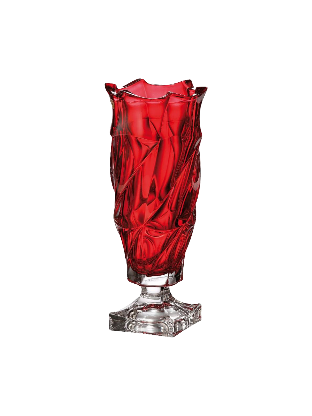 Bình hoa pha lê có chân Flamenco màu đỏ Bohemia 380mm