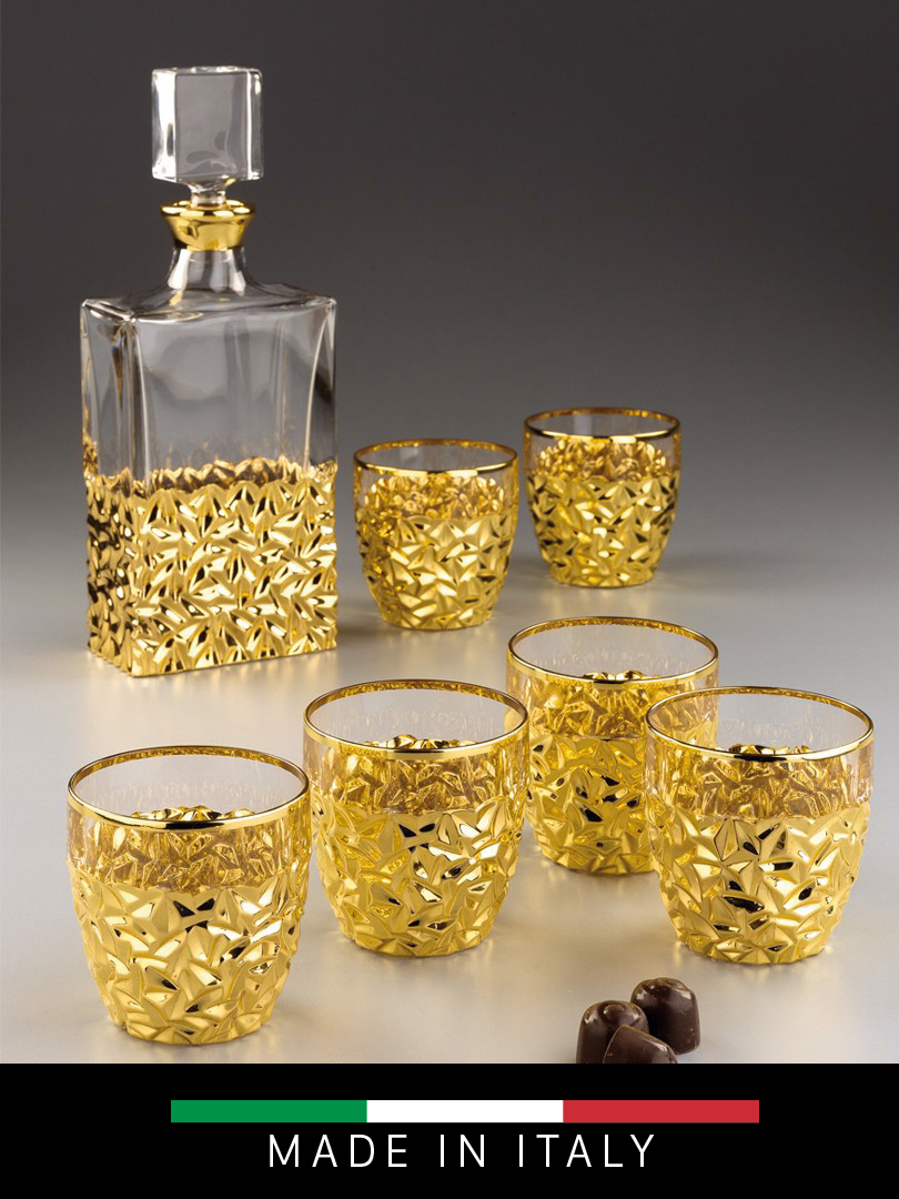 BỘ 6 LY VÀ BÌNH RƯỢU WHISKY PHA LÊ PHỦ VÀNG 24K SAME  73735