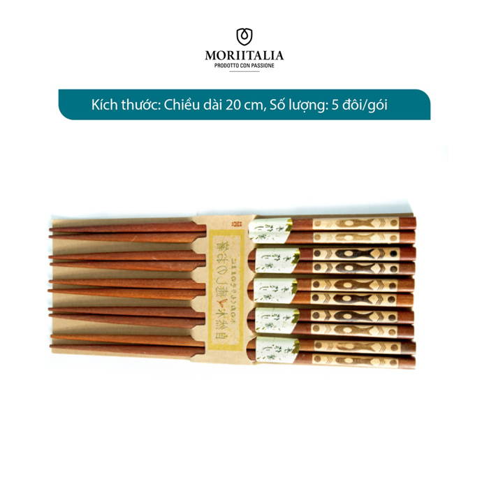 Vỉ 5 đôi đũa gỗ Kokusai Nhật Bản an toàn, chất liệu gỗ tự nhiên Moriitalia NDCK-20