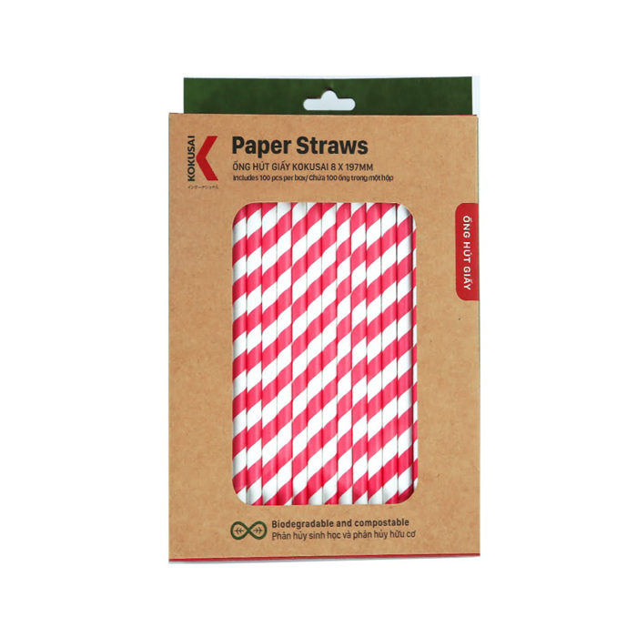 Ống hút giấy phân hủy sinh học Kokusai  Phi 6mm/ 8mm x 197mm  - Chính hãng MORIITALIA, sản phẩm đạt chứng nhận sức khoẻ