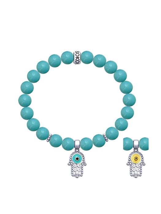 Vòng tay bạc đính đá amazonite, men và kim cương zirconia - 8510500011