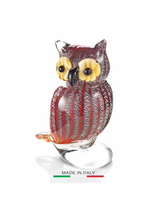 Đồ trang trí bằng thủy tinh: hình con  cú mèo màu đỏ,  Code:800121,size: h.cm 17,5nhãn hiệu : OTTAVIANI-