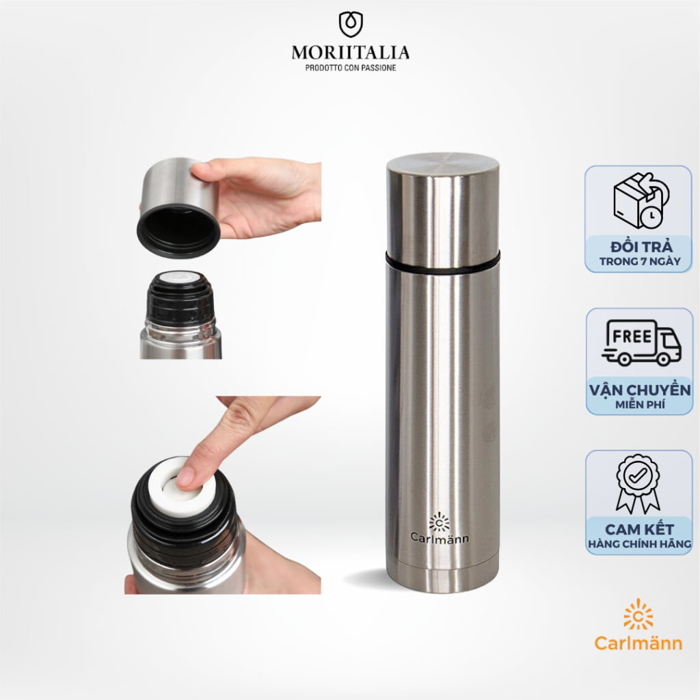 Bình giữ nhiệt Carlmann 500ml ,Giữ nóng lạnh nhiều giờ 007399 - Chất liệu thép không gỉ, Chính hãng MORIITALIA